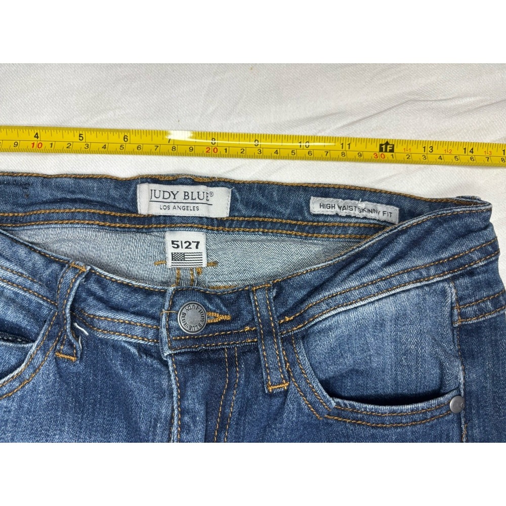Judy Blue High Waist  Skinny Fit Denim Blue Jeans Size 5/27 Dark Wash Distressed - Picture 2 of 6